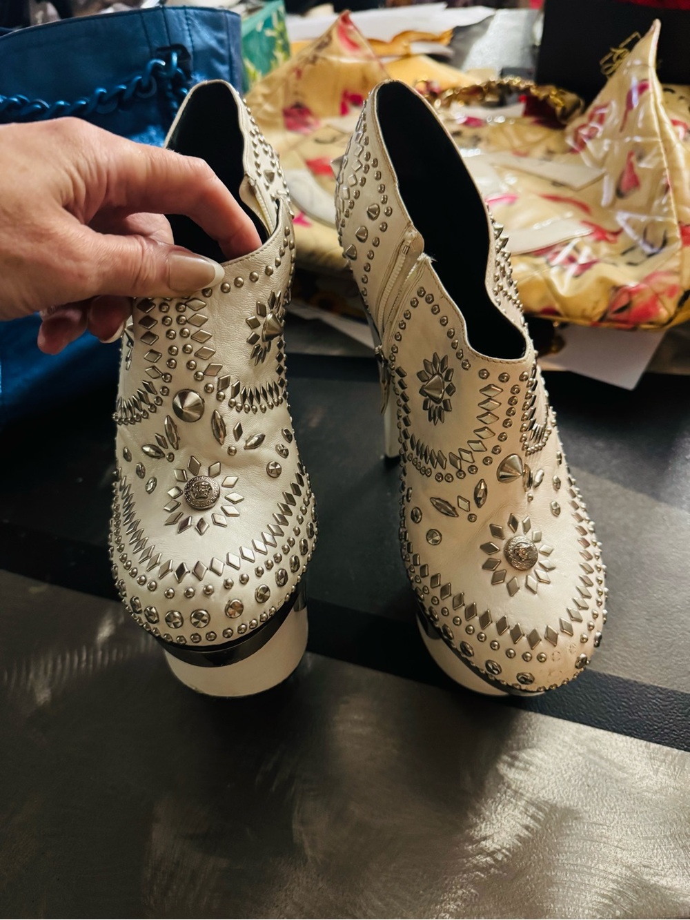 Versace White Studded Platform Ankle Booties